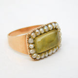 George III 12ct Rose Gold, Seed Pearl & Citrine Set Mourning Ring Antique c1800