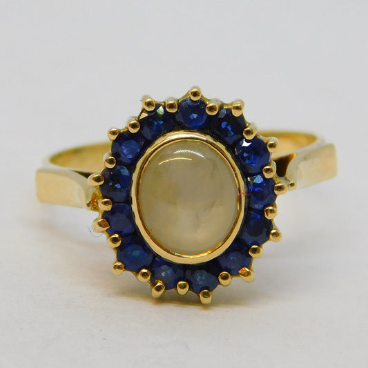 14ct Gold, White Star Sapphire & Blue Sapphire Cluster Ring Vintage c1960