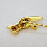 Boxed 18ct Gold, Sapphire, Diamond & Ruby Parrot Stick Pin Vintage London