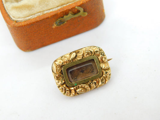 Georgian 15ct Yellow Gold Woven Hair Mourning Brooch Antique c1820