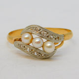 French 19th Century 18ct Yellow Gold, Diamond & Pearl Dress Ring Antique c1880