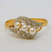 French 19th Century 18ct Yellow Gold, Diamond & Pearl Dress Ring Antique c1880