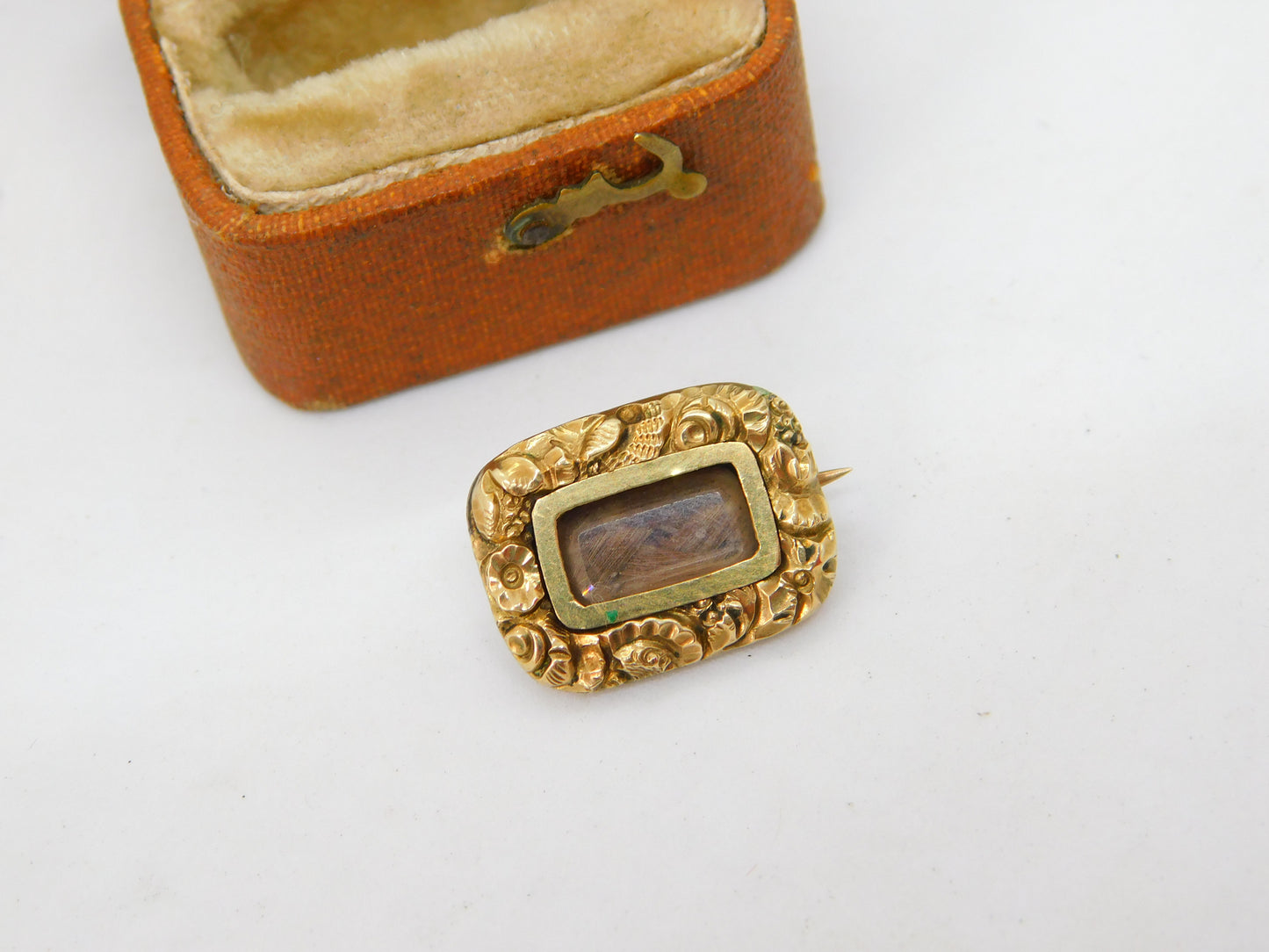 Georgian 15ct Yellow Gold Woven Hair Mourning Brooch Antique c1820