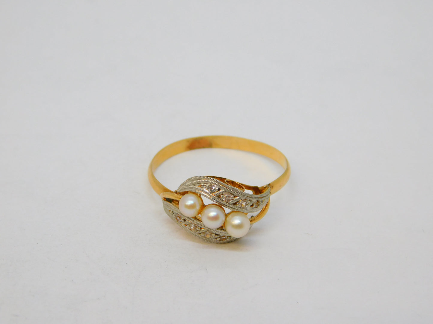 French 19th Century 18ct Yellow Gold, Diamond & Pearl Dress Ring Antique c1880
