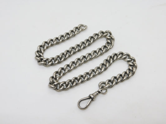 Victorian Sterling Silver Chunky Single Albert Watch Chain Antique c1880