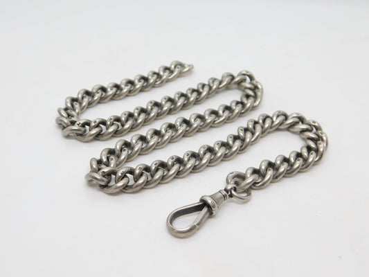 Victorian Sterling Silver Chunky Single Albert Watch Chain Antique c1880