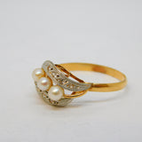 French 19th Century 18ct Yellow Gold, Diamond & Pearl Dress Ring Antique c1880