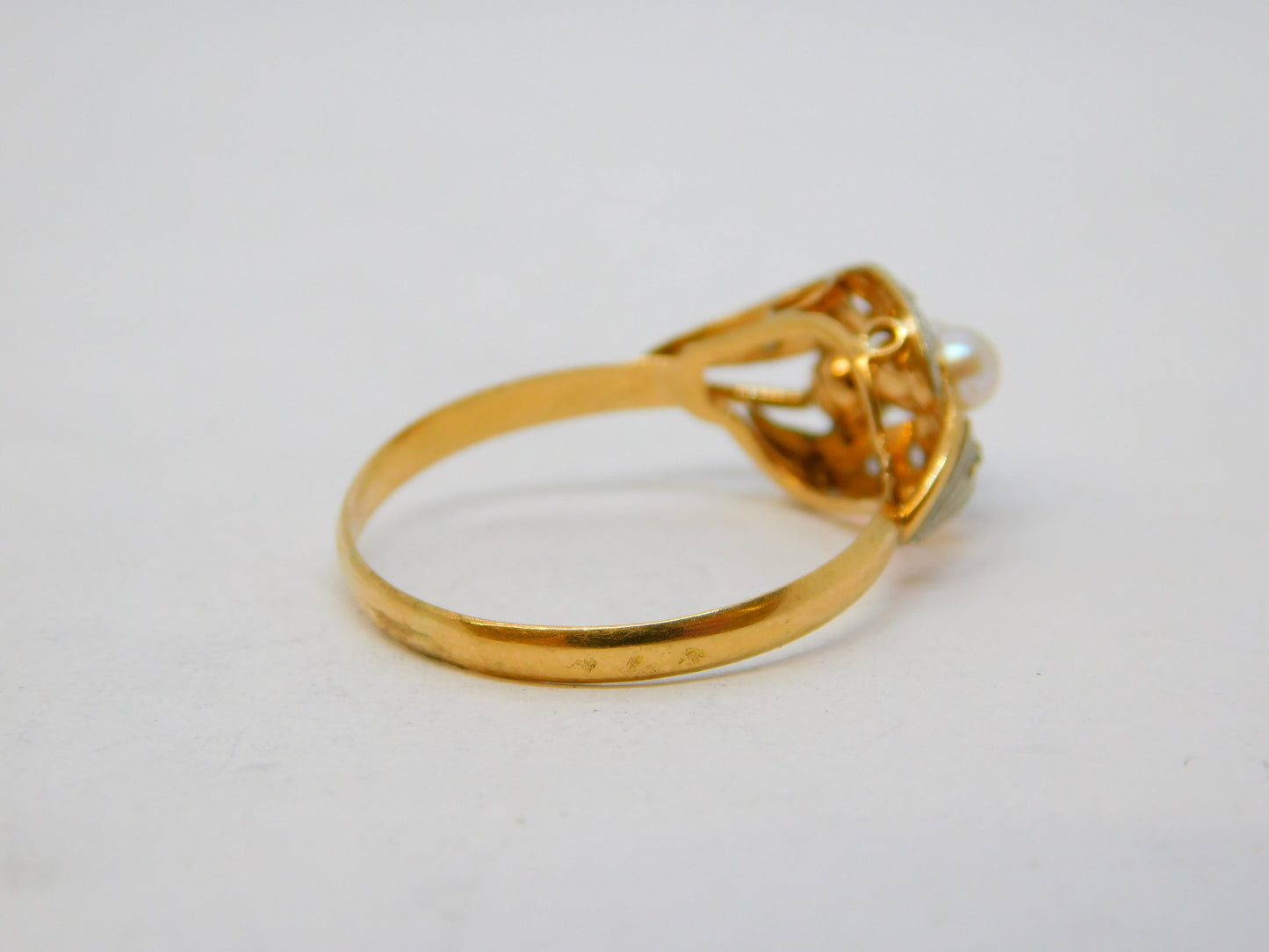 French 19th Century 18ct Yellow Gold, Diamond & Pearl Dress Ring Antique c1880