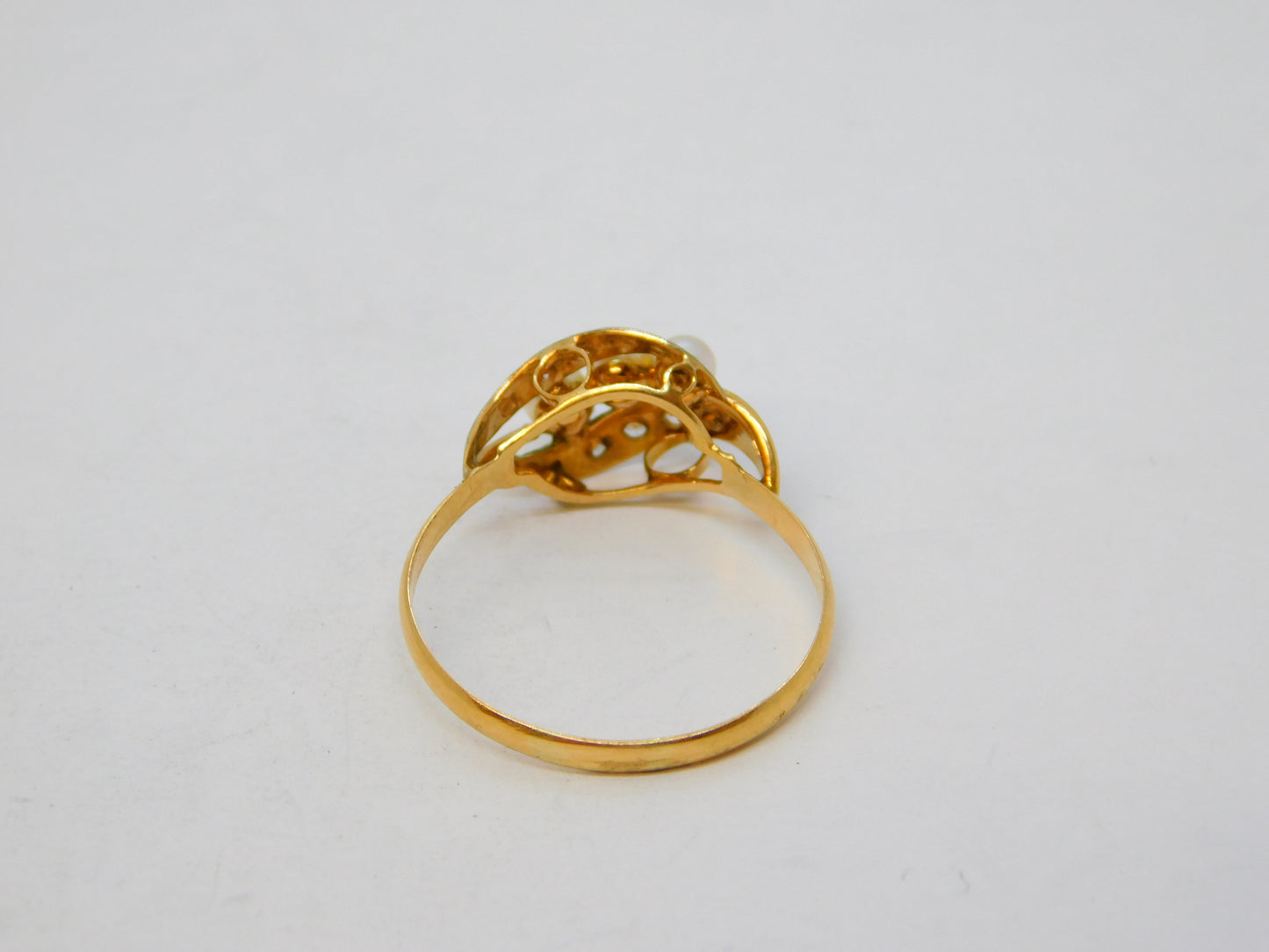 French 19th Century 18ct Yellow Gold, Diamond & Pearl Dress Ring Antique c1880