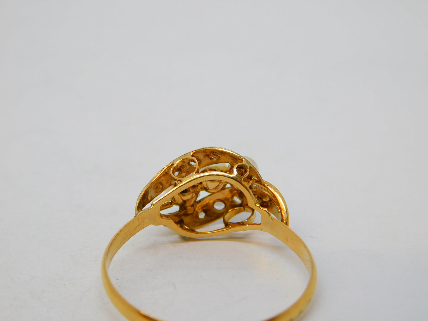 French 19th Century 18ct Yellow Gold, Diamond & Pearl Dress Ring Antique c1880