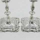 George II Cast Pair of Sterling Silver Candlesticks Antique 1756 London J. Gould
