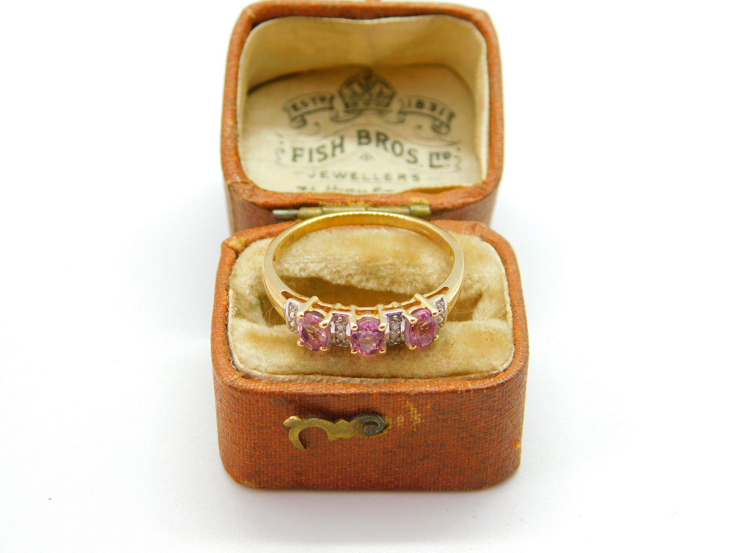 10ct Yellow Gold, Pink Topaz & Diamond Dress Ring Vintage c1990