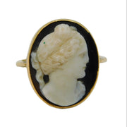 Victorian 9ct Gold Mounted Hardstone Female Cameo Dress Ring Antique c1840