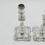 George II Cast Pair of Sterling Silver Candlesticks Antique 1756 London J. Gould