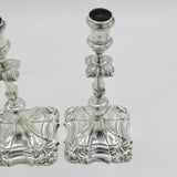 George II Cast Pair of Sterling Silver Candlesticks Antique 1756 London J. Gould