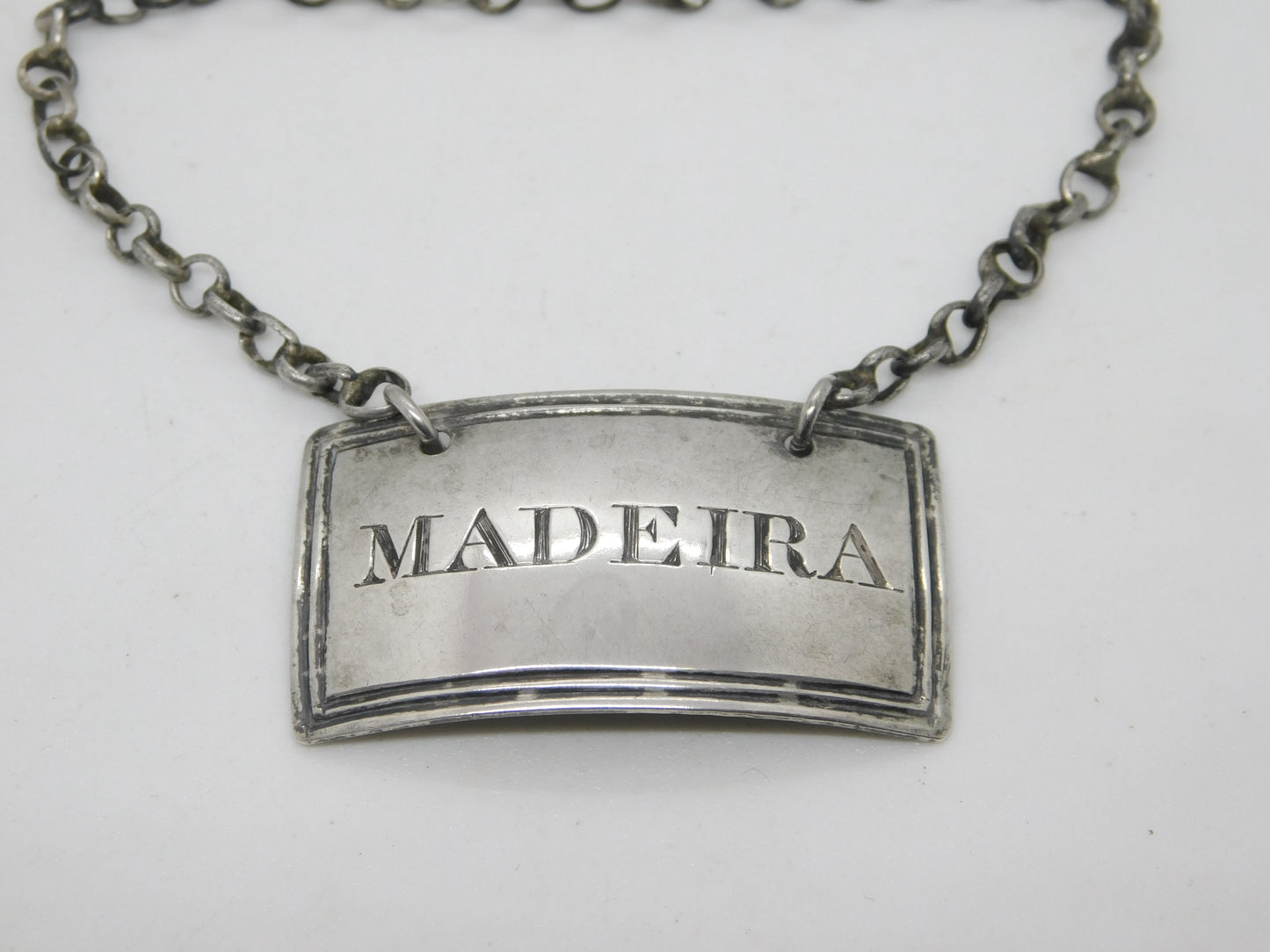 Victorian Sterling Silver Bright Cut Madeira Decanter Label Antique 1838 London