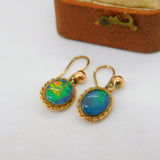 9ct Yellow Gold Doublet Opal Drop Earrings Antique c1920 Art Deco