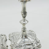 George II Cast Pair of Sterling Silver Candlesticks Antique 1756 London J. Gould