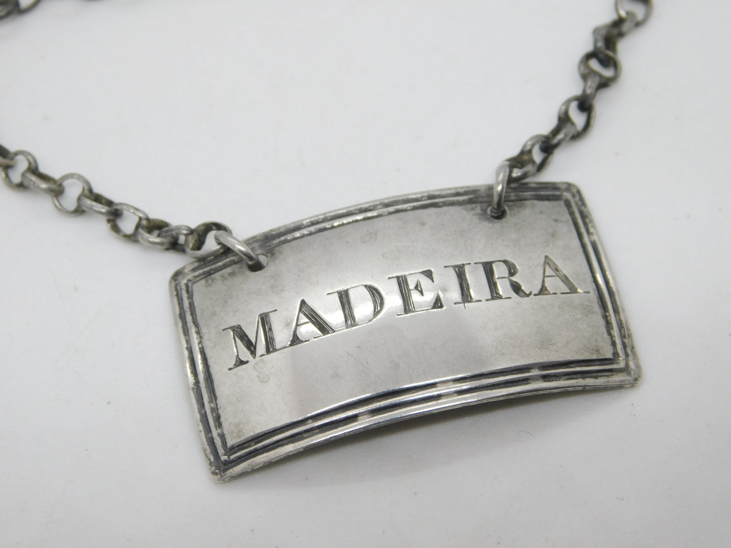 Victorian Sterling Silver Bright Cut Madeira Decanter Label Antique 1838 London