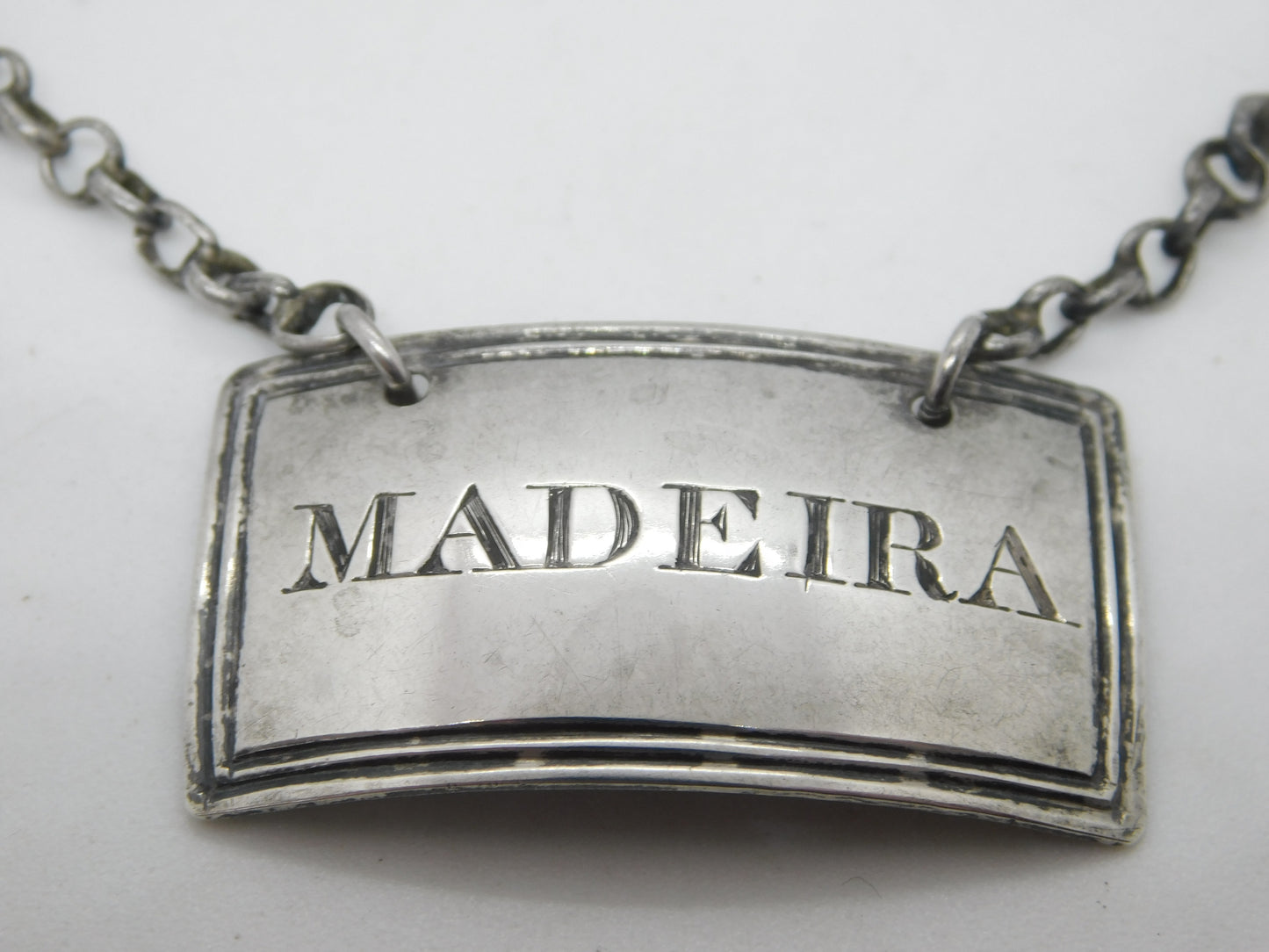 Victorian Sterling Silver Bright Cut Madeira Decanter Label Antique 1838 London