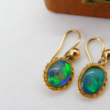 9ct Yellow Gold Doublet Opal Drop Earrings Antique c1920 Art Deco