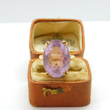 9ct Yellow Gold & Purple Amethyst Cocktail Statement Ring 1989 Birmingham