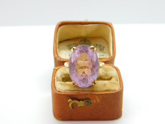 9ct Yellow Gold & Purple Amethyst Cocktail Statement Ring 1989 Birmingham