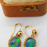 9ct Yellow Gold Doublet Opal Drop Earrings Antique c1920 Art Deco