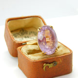 9ct Yellow Gold & Purple Amethyst Cocktail Statement Ring 1989 Birmingham