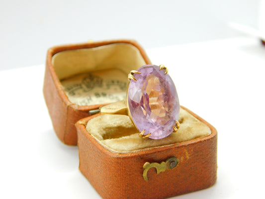 9ct Yellow Gold & Purple Amethyst Cocktail Statement Ring 1989 Birmingham