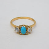 9ct Rose Gold, Turquoise, Moonstone & Diamond Dress Ring Antique c1930 Deco