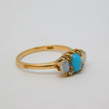 9ct Rose Gold, Turquoise, Moonstone & Diamond Dress Ring Antique c1930 Deco