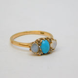 9ct Rose Gold, Turquoise, Moonstone & Diamond Dress Ring Antique c1930 Deco