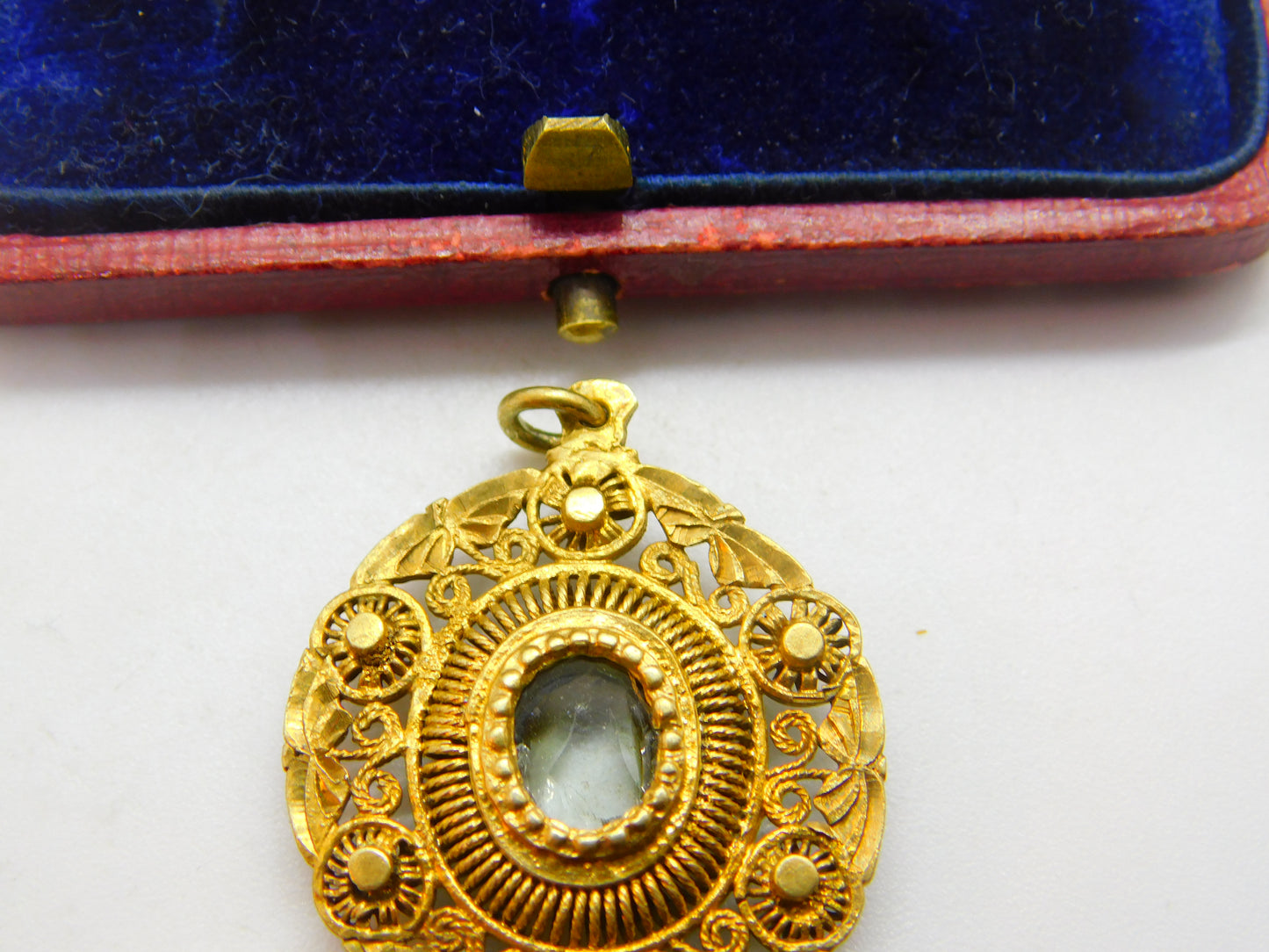 18th Century Spanish Colonial Silver Gilt Reliquary Filigree Locket Pendant c1790