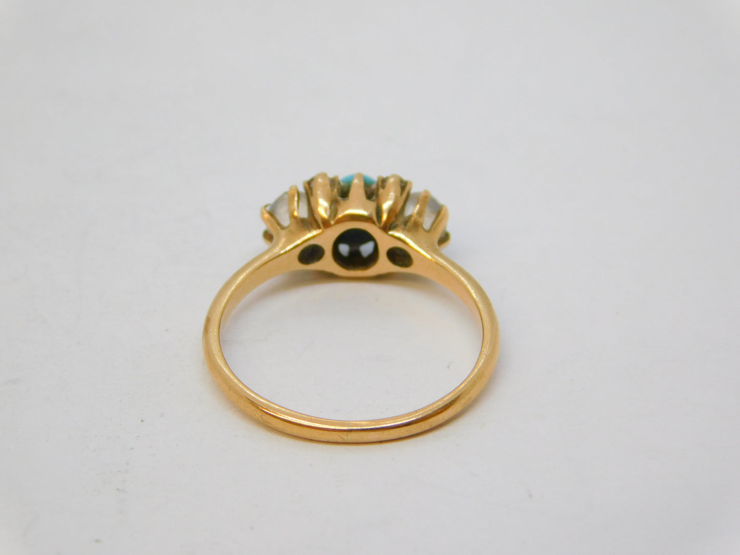 9ct Rose Gold, Turquoise, Moonstone & Diamond Dress Ring Antique c1930 Deco