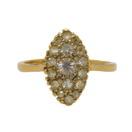 9ct Yellow Gold & Spinel Set Navette Ring Vintage 1962 Birmingham