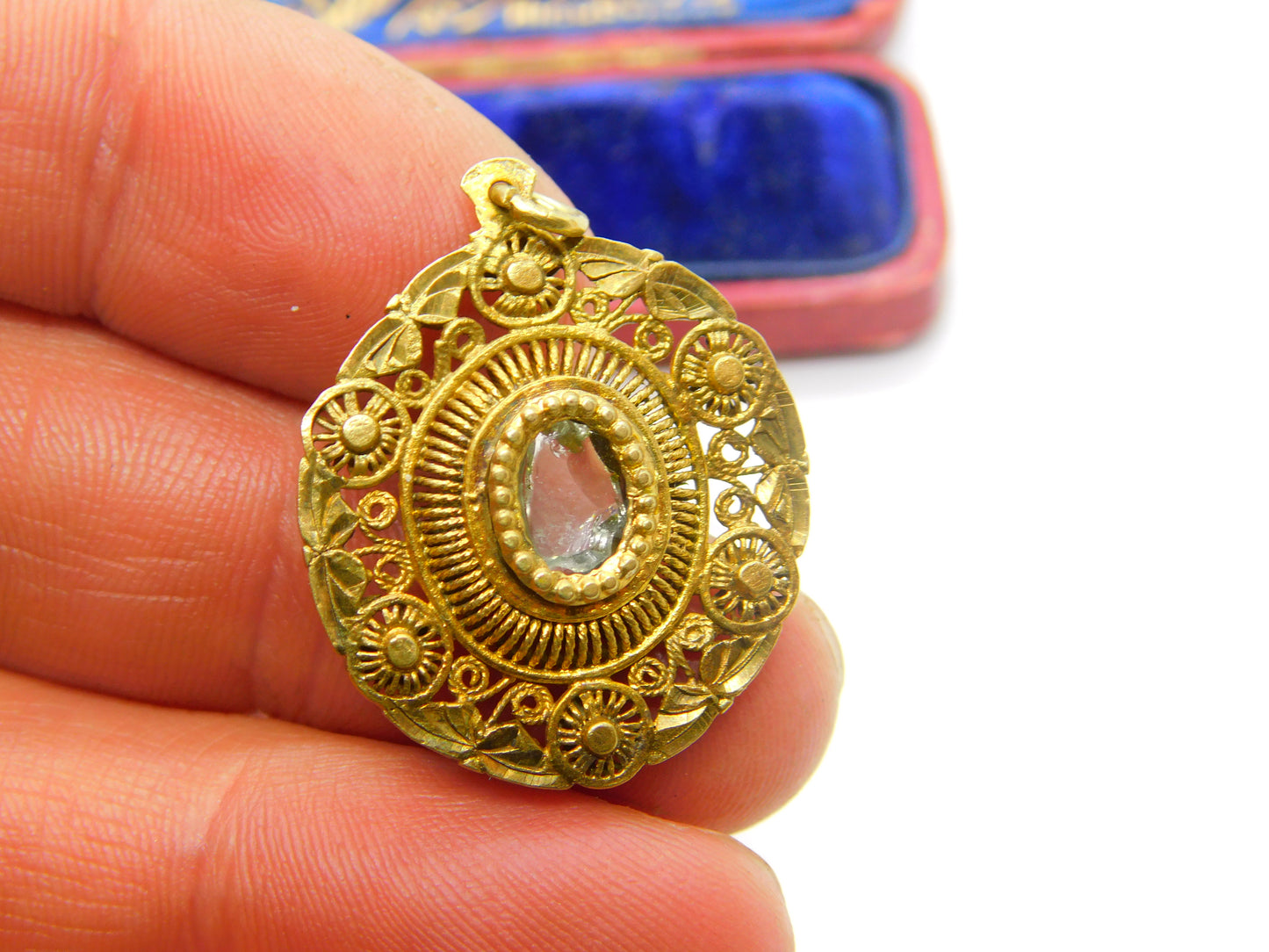 18th Century Spanish Colonial Silver Gilt Reliquary Filigree Locket Pendant c1790