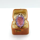 Large 9ct Yellow Gold Faceted Amethyst Set Cocktail Ring c1930 Art Deco Antique