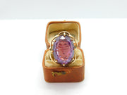 Large 9ct Yellow Gold Faceted Amethyst Set Cocktail Ring c1930 Art Deco Antique