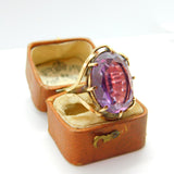 Large 9ct Yellow Gold Faceted Amethyst Set Cocktail Ring c1930 Art Deco Antique