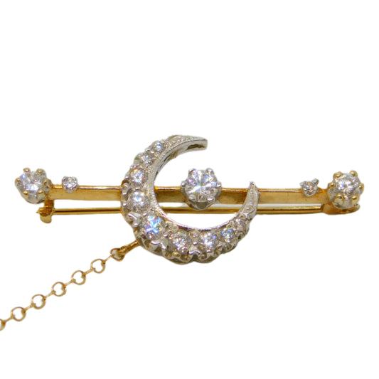 9ct Yellow Gold Victorian Style Spinel Set Crescent Brooch Vintage Sheffield