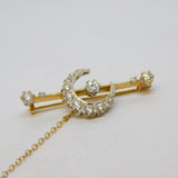 9ct Yellow Gold Victorian Style Spinel Set Crescent Brooch Vintage Sheffield