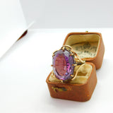 Large 9ct Yellow Gold Faceted Amethyst Set Cocktail Ring c1930 Art Deco Antique