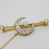 9ct Yellow Gold Victorian Style Spinel Set Crescent Brooch Vintage Sheffield