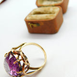 Large 9ct Yellow Gold Faceted Amethyst Set Cocktail Ring c1930 Art Deco Antique