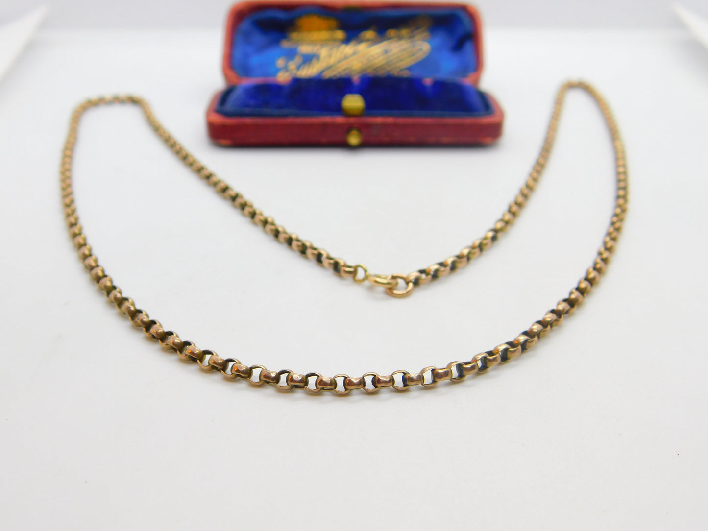 Edwardian 9ct Rose Gold Belcher Chain Necklace 22" Length Antique c1910