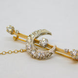 9ct Yellow Gold Victorian Style Spinel Set Crescent Brooch Vintage Sheffield