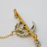 9ct Yellow Gold Victorian Style Spinel Set Crescent Brooch Vintage Sheffield