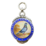 Sterling Silver & Enamel Racing Pigeon Sporting Fob Medal Antique 1926 Art Deco