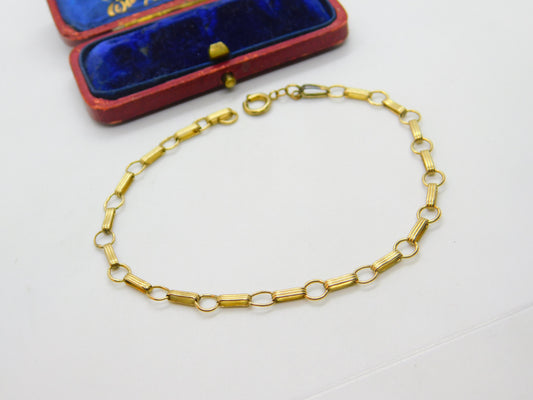 9ct Yellow Gold Fancy Link Essential Bracelet Vintage c1970 8" Length